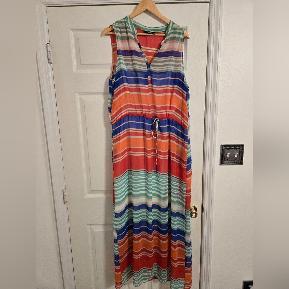 A.n.a Orange And Blue Colorful Striped Maxi Dress Sleeveless Size XL